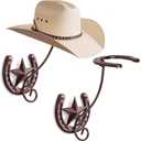Cowboy Hat Rack for Wall Rustic Metal Cowboy Hat Holder 2 Pack Hat Hanger Western Wall Decor Horseshoe Hooks Storage Display Closet Bedroom Living Room Western Gift Antique Bronze