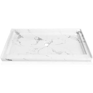 CKB 60" L x 32" W Shower Base, Single Threshold, Center Drain with Slip Resistant Textured Surface, Marble White Acrylic Shower pan