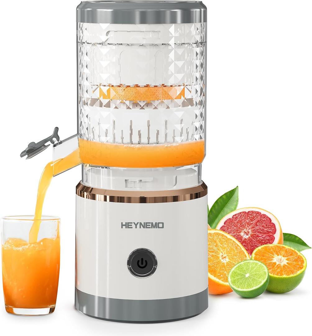 Electric Citrus Juicer, Rechargeable Portable Cordless Juicer with with USB Cable and Cleaning Brus, One-Touch Button, Juice Squeezer for Oranges, Lemons, and Limes, White