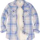 ThCreasa Womens Sherpa Lined Flannel Jacket with Hand Pockets, Plaid Button Down Fuzzy Shirt Jackets (Small, Beige)