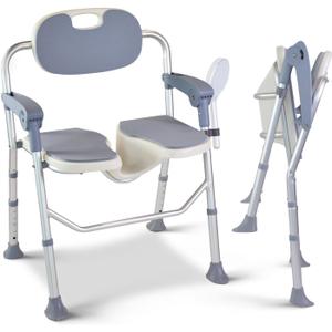 Folding Shower Chair, U Shape Shower Chair with 5-Level Adjustable, Non-Slip Feet for Private Washing, Elderly, Disabled, Seniors & Pregnant, Heavy Duty Shower Chair
