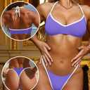 OWICA Women's 2 Piece String Bikini Set Sexy Bathing Suit with Adjustable Halter Neck and Thong Swimwear (Purple, L)