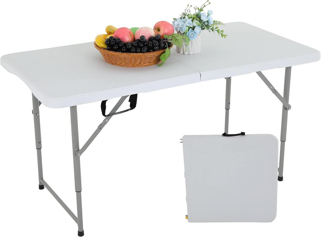 FDW 4FT Folding Table Half Portable Foldable Table Picnic Table for Office Home Camping Party (White, 4 FT)