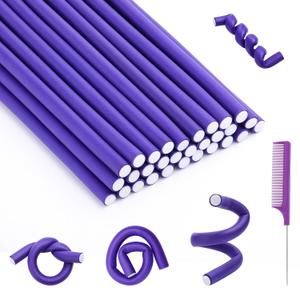 30Pcs Small Foam Hair Curlers, 9.45" Length x 0.47" Diameter, No-Heat Flexible Curling Rods for Short, Medium and Long Hair