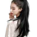 Yanamy  24" Straight Synthetic Ponytail Hair Extension Ribbon Clip in Long Pony Tail Hairpiece, 100g Dark Brown