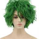 VGbeaty Women and Men Fluffy Short Curly Green Wig Halloween Cosplay Anime Costume Wig (2 Piece Set)