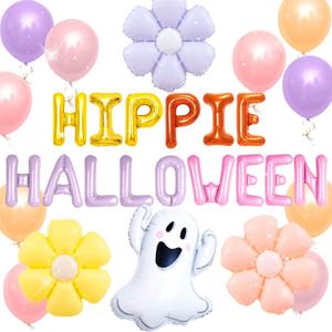 JeVenis Groovy Halloween Birthday Decorations Hippie Halloween Banner Garlands Groovy Ghoul Balloons for Retro Vintage Spooky Ghost Birthday Party Supplies (Orange1)