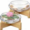 Baderke 2 Pcs Lotus Bowl Planter with Base 5.9 inch Glass Hydroponic Planter Water Lily Bowl for Planting Aquatic and Indoor Plants Clear Terrarium Household Basin Decor