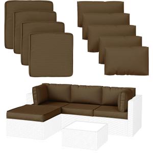 9 Pack Patio Cushion Covers Outdoor Patio Cushions Covers Replacement Waterproof with Zipper for 5 Pcs Patio Furniture Set, Covers Only, Chocolate