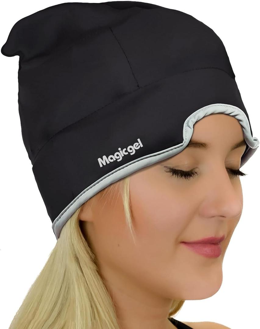 Magic Gel Migraine Ice Head Wrap | Real Migraine & Headache Relief | The Original Headache Cap | Cold, Comfortable, Dark & Cool; Endorsed by Physicians, Loved by Thousands - (Black)