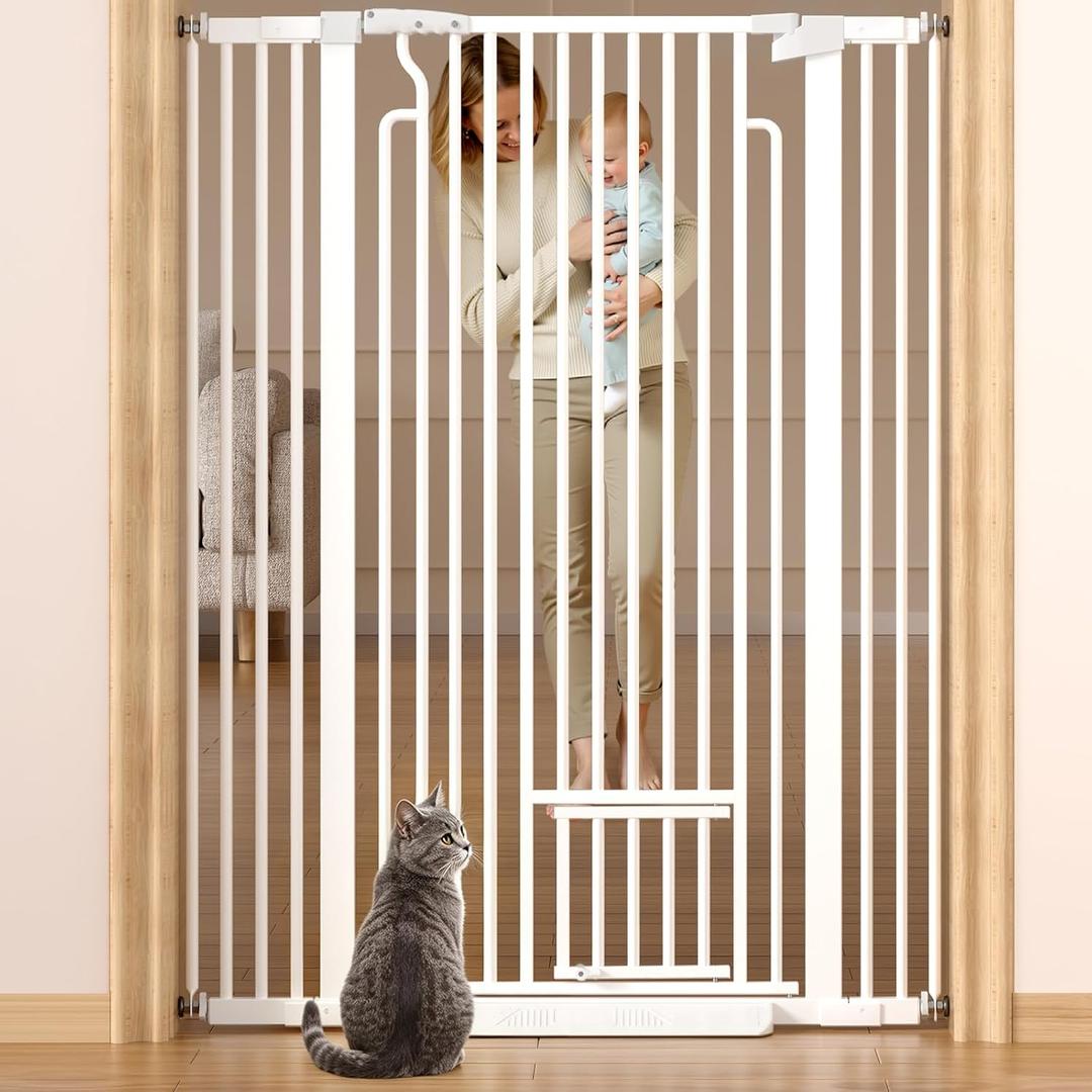 53in Extra Tall Cat Gate for Doorway, 29.5-40.6in Auto Close Pet Gate-White, 53" Tall, 29.5-40.6" Wide