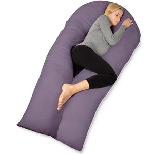 QUEEN ROSE Extra Long U Shaped Body Pillow, 65in Pregnancy Pillows for Sleeping, Full Body Support for Adults and Maternity Women, Cooling Sateen Cover, Purple and White, X-Large