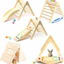 GROWGO Pikler Triangle Climber with Ramp - Toddler Climbing Toys Indoor Montessori Climbing Toy Set Pickle Triangle Montessori, Baby Climbing Toys Indoor, Pickler Set Wooden Play Gym, Kids Climbers GROWGO Pikler Triangle Climber GROWGO Pikler Triangl