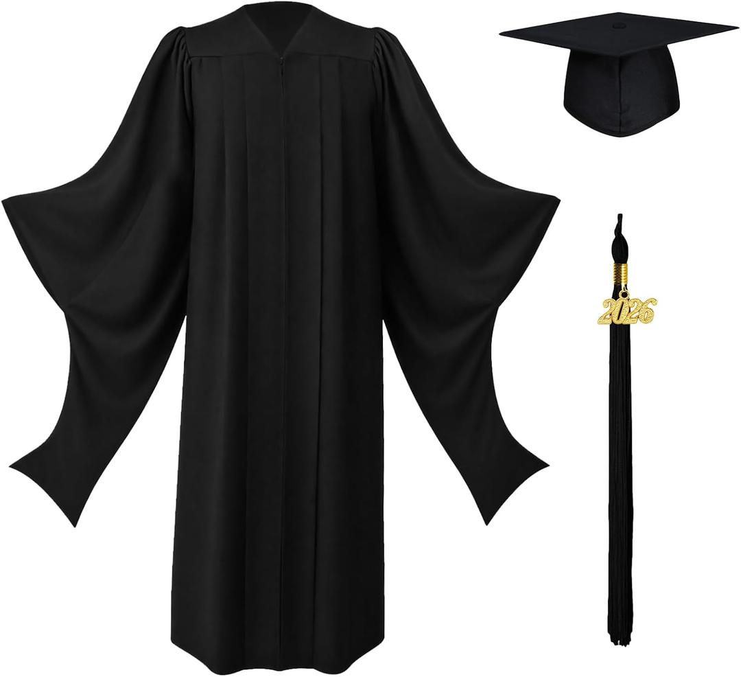GraduationMall Masters Graduation Gown Cap with 2026 Tassel Graduation, Unisex Economy Set for Grad Party, Black 57(6'0"-6'2")