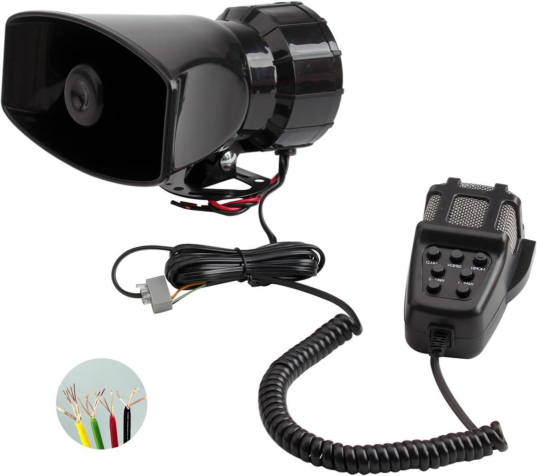 Alarm Horn Siren PA Speaker Mic System, BANHAO 100w 12v 7 Sound Loud Car Alarm Police Car Siren Speaker System Emergency Amplifier Kit for 12V Truck Lorry Boat Vehicle