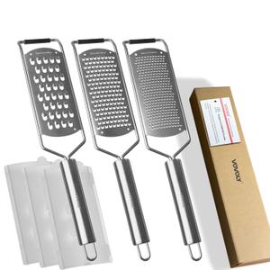 Vovoly 3-Pcs Pro Set Zester Grater Set, Cheese Grater with Razor-Sharp Stainless Steel Blade, Fine/Coarse/Extra Coarse/Slider Attachment