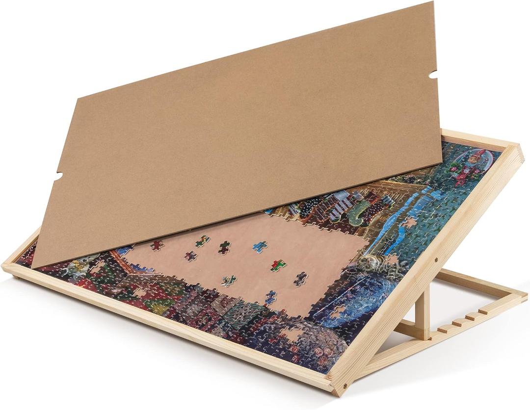 Lavievert 1000 Piece Tilting Jigsaw Puzzle Board with Wooden Cover, Adjustable Puzzle Board with Built-in Easel/Stand, Portable Puzzle Table with Non-Slip Flannel Tabletop for Adults, Up to 1000 Pieces