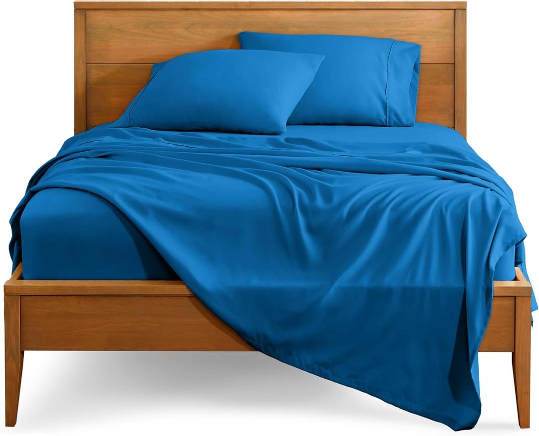 Bare Home Queen Sheet Set - 1800 Ultra-Soft Microfiber Queen Bed Sheets - Double Brushed - Deep Pockets - Easy Fit - 4 Piece Set - Bedding Sheets & Pillowcases (Queen, Medium Blue)