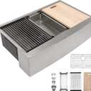 Kichae 33 Farmhouse Sink Stainless Steel - 33 Inch Kitchen Sink Apron Front Ledge Workstation 16 Gauge Stainless Steel Single Bowl Handmade Farm Style Kitchen Sinks