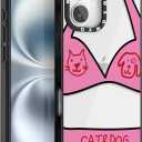 for iPhone 16 Case TPU+PC Premium Colorful Drop Protection Case Excellent Shock Absorption Military Grade Drop Protection Pink Playful Cat Dog Underwear Pattern Phone case