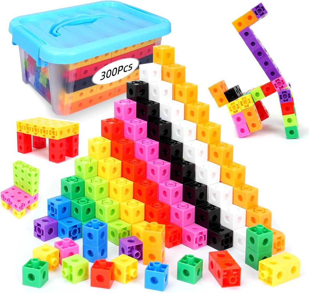 300 Pcs Linking Cubes for Kids - Counting Blocks with Storage Boxes, Connecting Cubes Math Manipulatives for Preschool & Elementary Aged Kids
