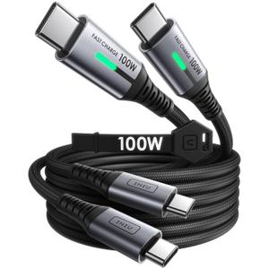 INIU USB C Cable, (6.6ft, 2-Pack) 100W USB C to C Fast Charging Cord, Braided Type C Charger Cable for iPhone 16 Pro Max 15 Plus Samsung Galaxy S24 S21 S10 Note 10 MacBook iPad Kindle etc.