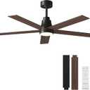 onehour 52" Black Ceiling Fan with Light and Remote, Modern LED 3-Color, 3CCT, Quiet Motor for Bedroom, Living Room, Dining Room, Ceiling Fans with Lights (Black)