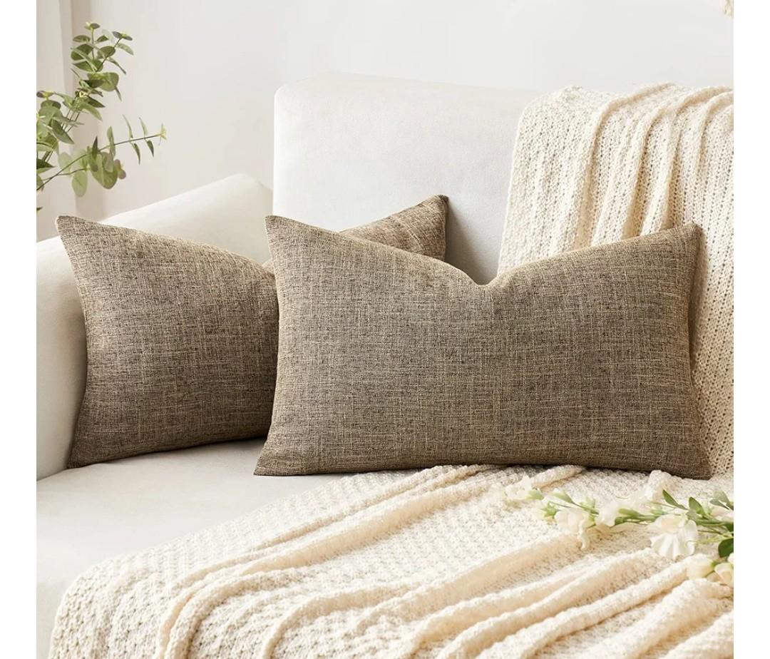 MIULEE Pack of 2 Decorative Linen Burlap Pillow Covers Farmhouse Boho Accent Pillowcases for Sofa Car Couch Bedroom Living Room Decor 12x20 Inch Brown