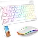 Bluetooth Keyboard & Mouse Combo for iPad - Rechargeable RGB Wireless Set with 7-Color Backlit, Compatible with iPad 10th/9th/8th Gen, iPad Pro/Air/Mini (White).