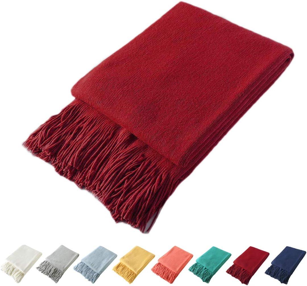 Homiest Decorative Knitted Throw Blanket with Fringe Soft & Cozy Tassel Blanket for Couch Sofa Bed (Red, 50"x60")