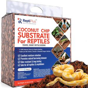 Premium Coconut Chip Substrate for Reptiles by ReptiPlus - 10 LB Compressed Block Expands up to 72 Quarts - Natural Bedding for Ball Pythons, Tortoises, Hermit Crabs, Bearded Dragon Habitats
