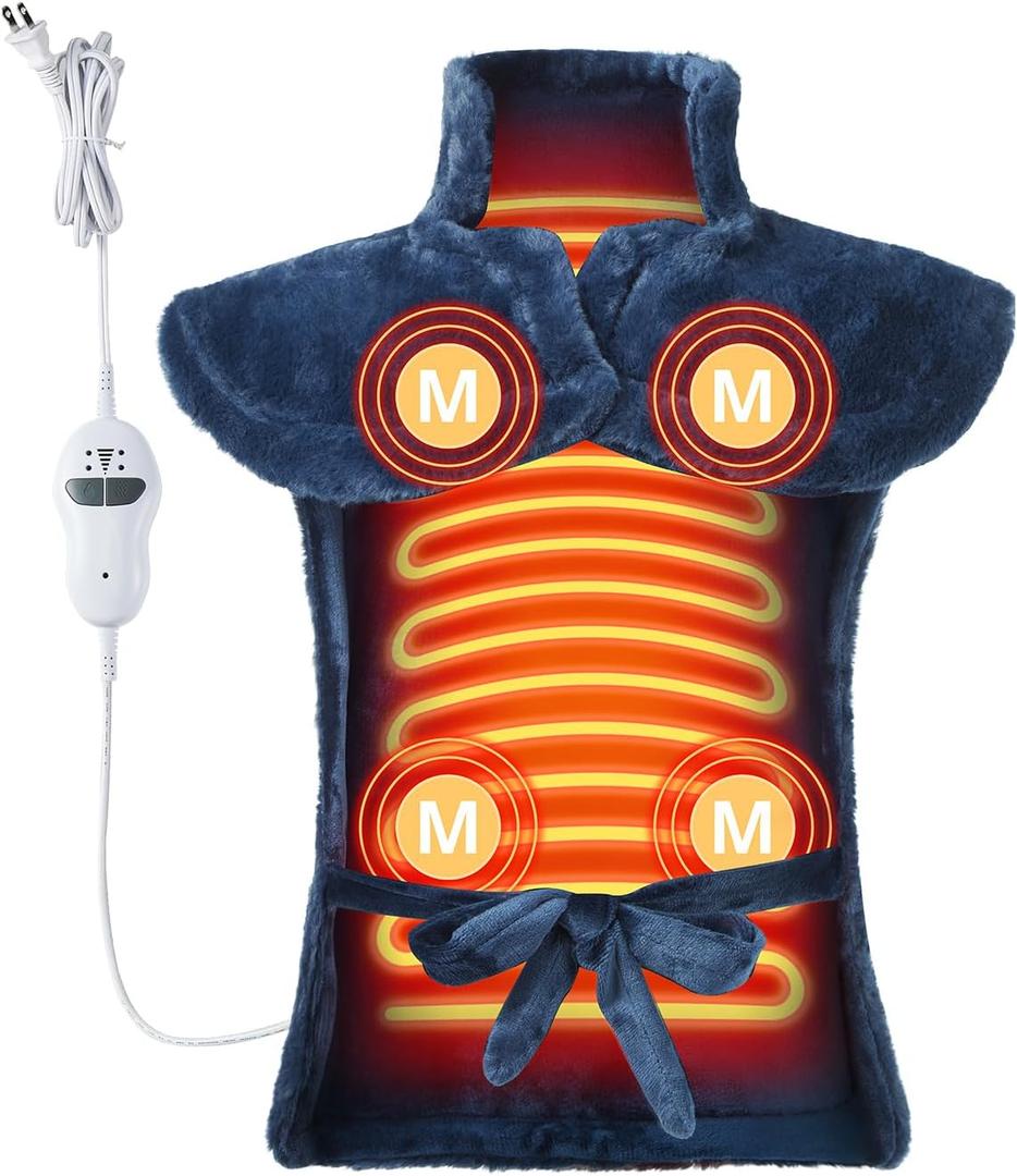 Massaging Heating Pad for Neck and Shoulders and Back, Electric Heating Pad for Back, 24" x 35" Large Heating Pad with 8 Massage Combinations, 2 Heat Levels, Valentines Gifts for Him Her (Dark Blue)