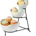 LYEOBOH 3 Tier Serving Bowls Set with Collapsible Thicker Metal Stand, Oval Serving Dishes for Entertaining Tiered Serving Stand for Fruit, Dessert, Candy, Chip and Dip (Black)