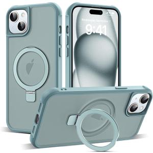 Compatible with iPhone 15 Case with Invisible Magnetic O-Ring Stand Military-Grade Translucent Case for iPhone 15 6.1" [Compatible with MagSafe][Great Grip Feeling], Blue