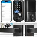 Veise Fingerprint Smart Locks for Front Door with 2 Lever Handle Set, App Control, Keyless Entry, Electronic Digital Keypad Deadbolt, Auto Lock, Waterproof, Easy to Install, Matte Black