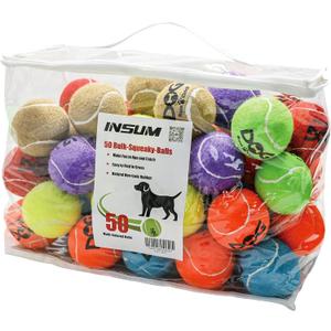 Squeaky Tennis Balls for Dogs - Bulk 50 Pack 2.5'' Durable Non-Toxic Outdoor Dog Toys Balls with Mesh Bag, SGS Certified, Colorful Fetch Toys, Medium Large Breeds (Squeaky - 6 Colors)