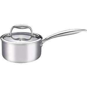 1-Quart Saucepan with Lid, Tri-Ply Stainless Steel Pot with Stay-Cool Handle & All Cooktop Compatibility (Gas, Ceramic, Electric) - Silver