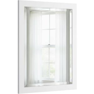 Alaterre Furniture 24" x 30" Bathroom Vanity Mirror with Beveled Glass Wood Framed Wall Mirror for Bathroom, Powder Room or Laundry Room, Hanging Hardware Included (White)