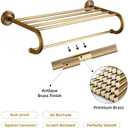 7 Piece Antique Brass Gold Bathroom Accessories Set - TooCust Brushed Brass 24 Double Towel Holder & Towel Bar - Wall Mounted Bathroom Hardware Kit
