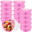 Layhit 15 Pcs Valentine's Day Heart Containers Plastic Food Storage Containers with Lids Heart Shaped Disposable Dessert Lunch Box for Kitchen Restaurant Fruit Vegetable (Pink,28 oz)