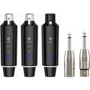 Wireless XLR Microphone System (2 Transmitter & 1 Receiver) 2.4Ghz, XLR Mic Adapter for Dynamic Microphone, Audio Mixer, Electric Guitar Bass, 48V Phantom Power for Condenser Mic, 160ft Range