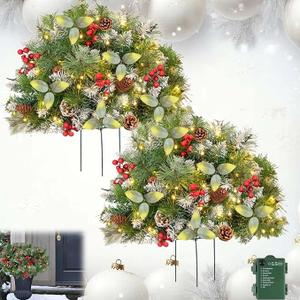 Upliftjoys Pre-Lit Artificial Christmas Tree Urn Fille/Gettoreach,Christmas Pot Fillers Outdoor Front Porch,Prelit Pot Fillers,Faux Holiday Planters with Lights,Stand (2PCS)