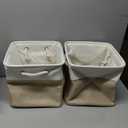 11 x 11 Inch Cube Storage Bins, 6 Pack Large Collapsible Fabric Storage Bin with Ropes, Foldable Storage Cubes for Home, Office,Closet, Clothes, Toys Organizer (White & Beige-11"x11"x11")