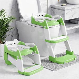 Orzbow Potty Training Seat, Toddler Toilet Seat with Step Stool Ladder, 2-in-1 Toddler Potty Training Toilet Chair for Kids Boys Girls - 5-Level Adjustable Height | Splash Guard | Anti Slip Pad, Green