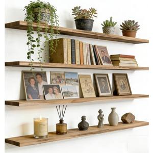 Light Wood Floating Shelves For Wall Shelves For Bedroom, 36 Inch Set Of 4