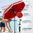 AreShark 9FT Patio Umbrella with Fringe, Wind-Resistant Fiberglass 8 Ribs Tassel Outdoor Umbrella with Crank and Push Button Tilt, Double Tier Vent Sun Shade for Pool, Deck, Backyard, Red