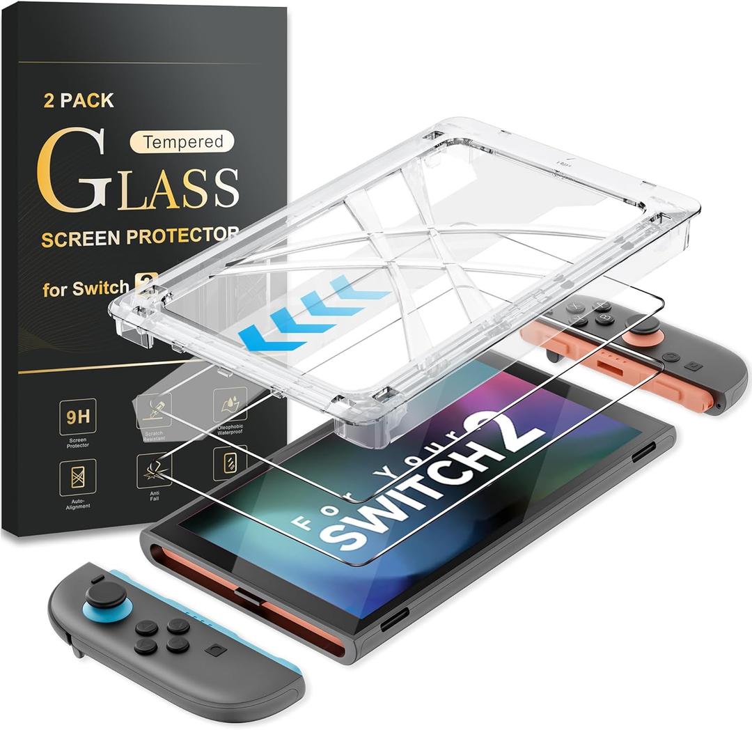 Tempered Glass Screen Protector Compatible with Nintendo Switch 2 2025, Switch 2 Accessories with Auto-Alignment OneTouch System, Bubble Free, 9H Hardness Anti-Scratch, Anti-Fingerprint, Transparent HD Clear[2 Pack]