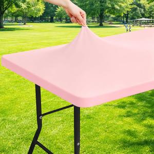 Moosfor Spandex 4 Foot Rectangle Table Cloth, Elastic Fitted Tablecloths for Picnic, Stretch Washable Patio Table Cover for Outdoor, Camping, Banquet and Parties (Pink, 30"x48")