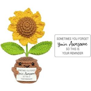 Rimvoe Emotional Support Crochet Sunflower, Cute Handmade Sunflower Gift for Mothers Day Women Friends Encouragement, Thank You Appreciation Gift for Teacher Coworker (You're Awesome)