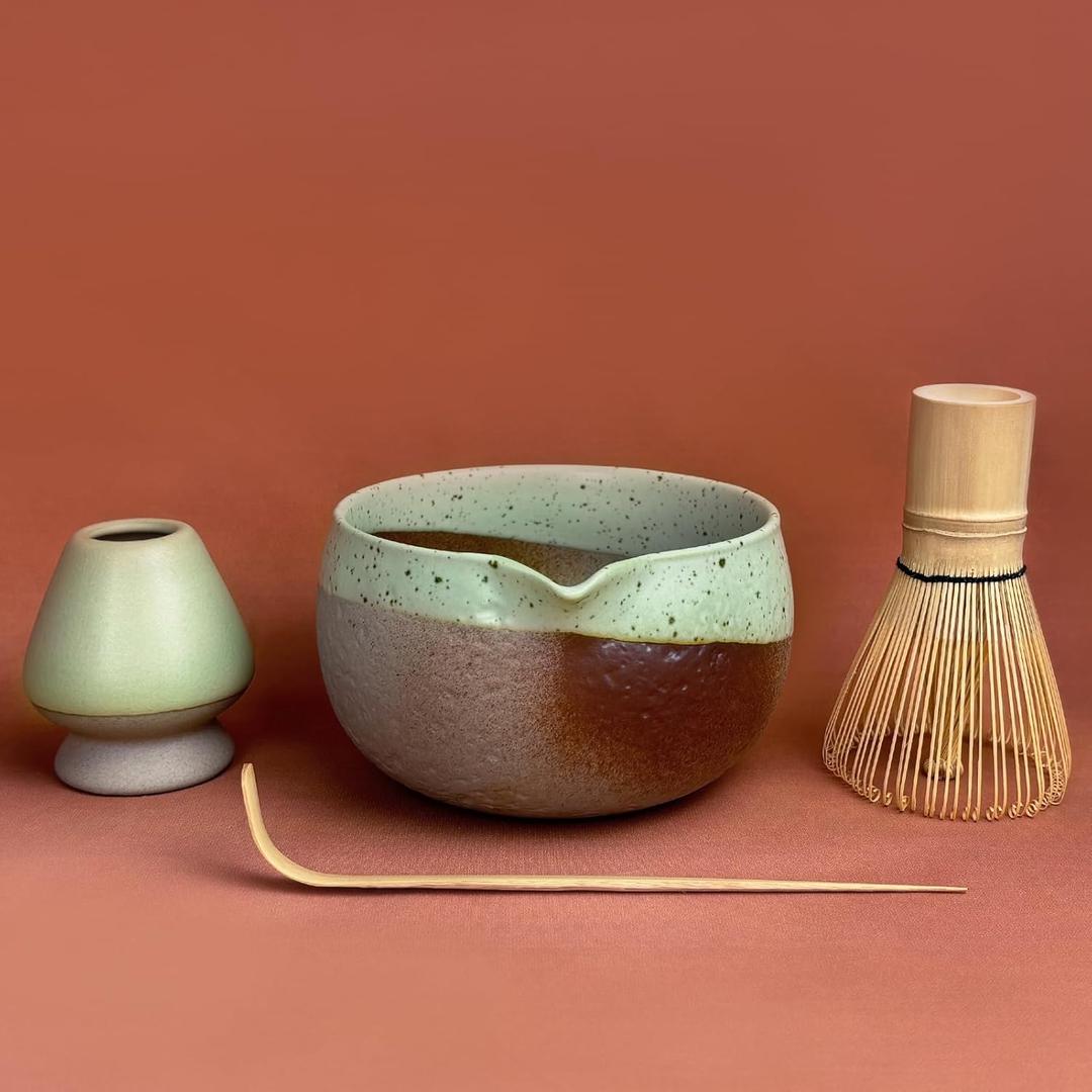 Artcome Matcha Tool Set Bowl with Pouring Spout, Whisk, Whisk Holder, Tea Scoop  Traditional & Refined (Coffee)